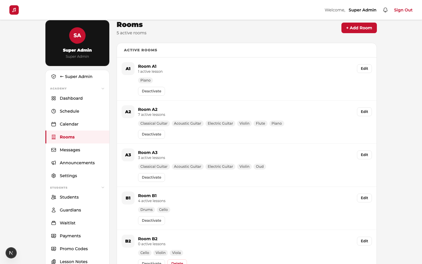 Spoteca room management for music studios