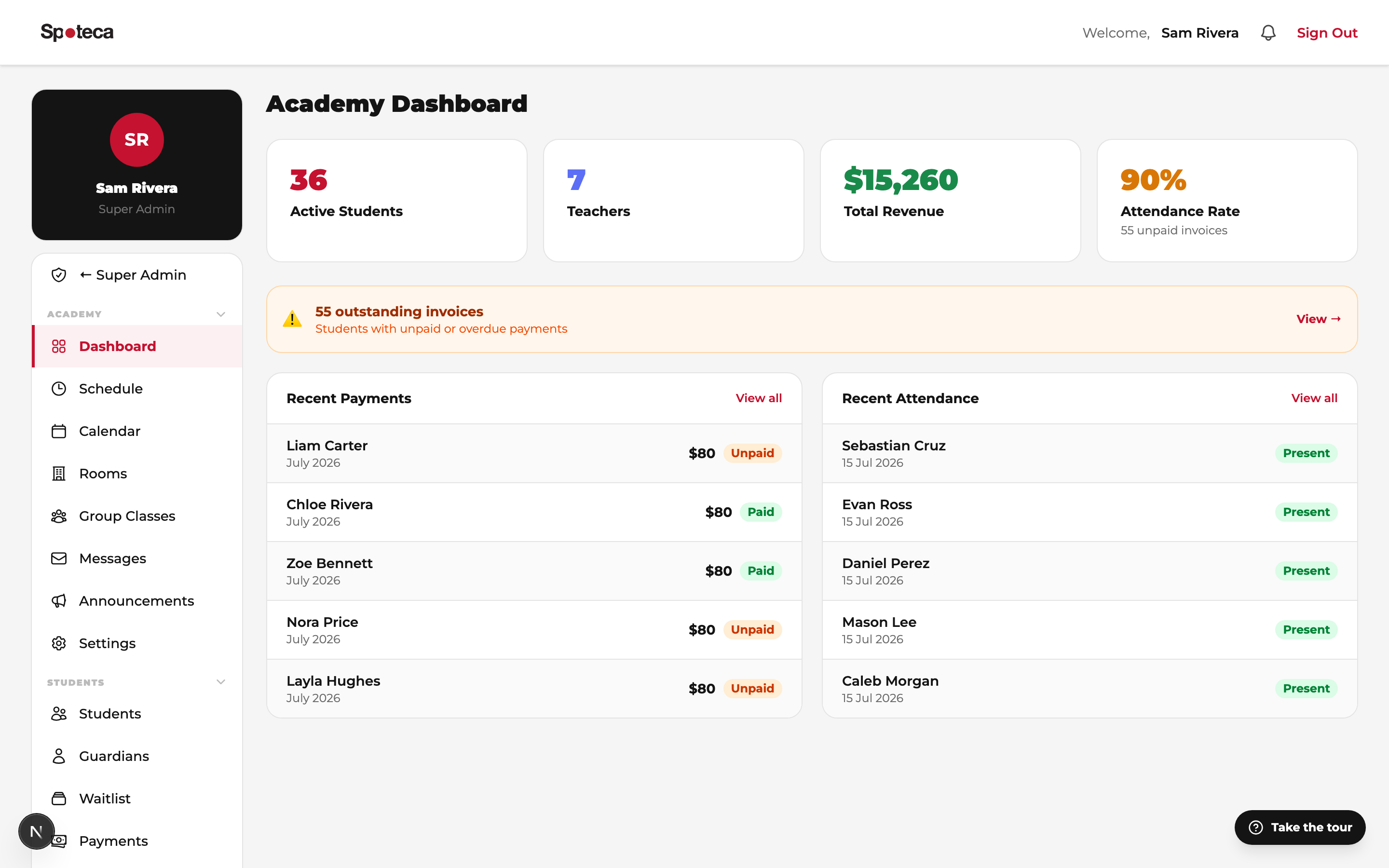Admin dashboard
