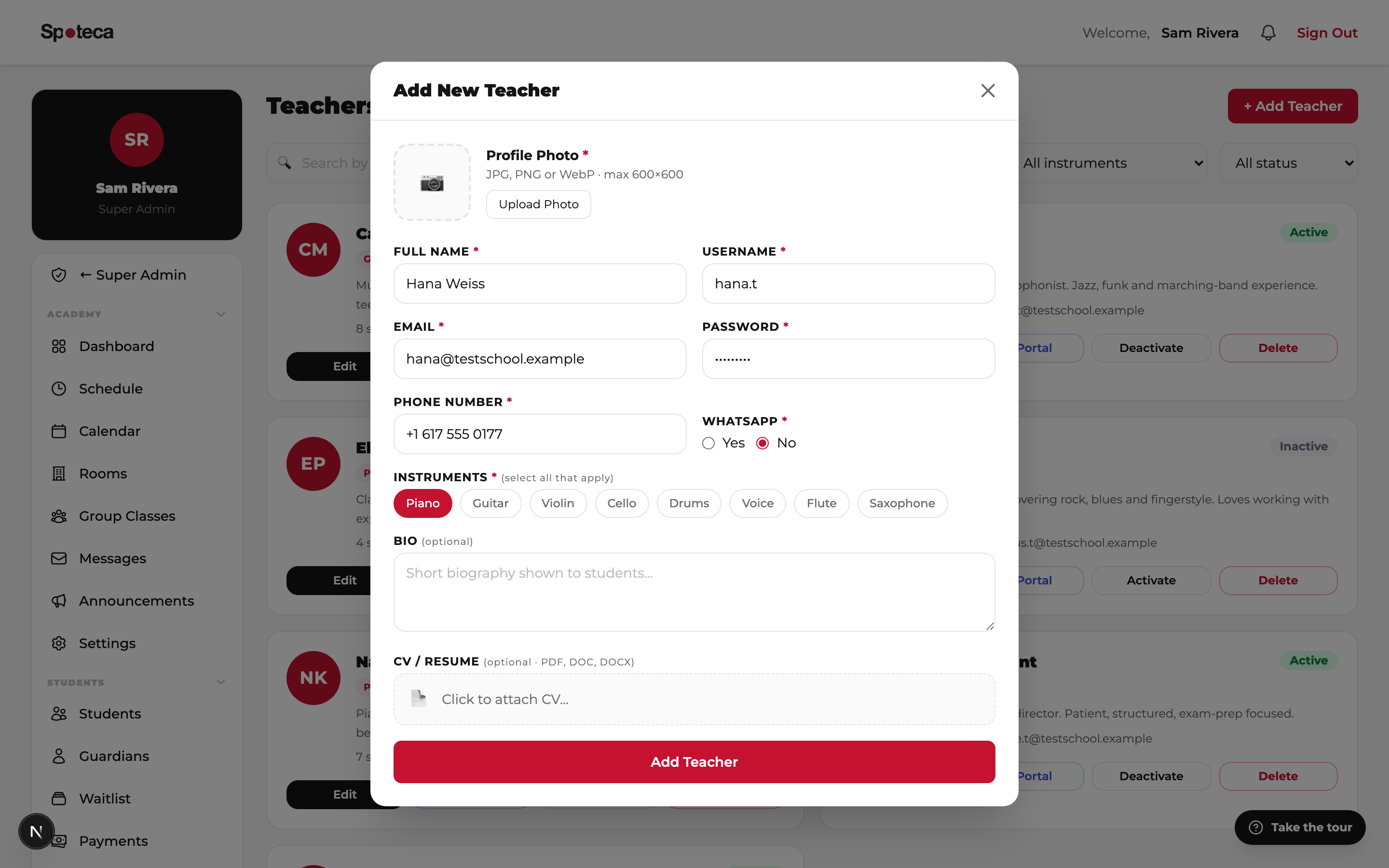 Add teacher