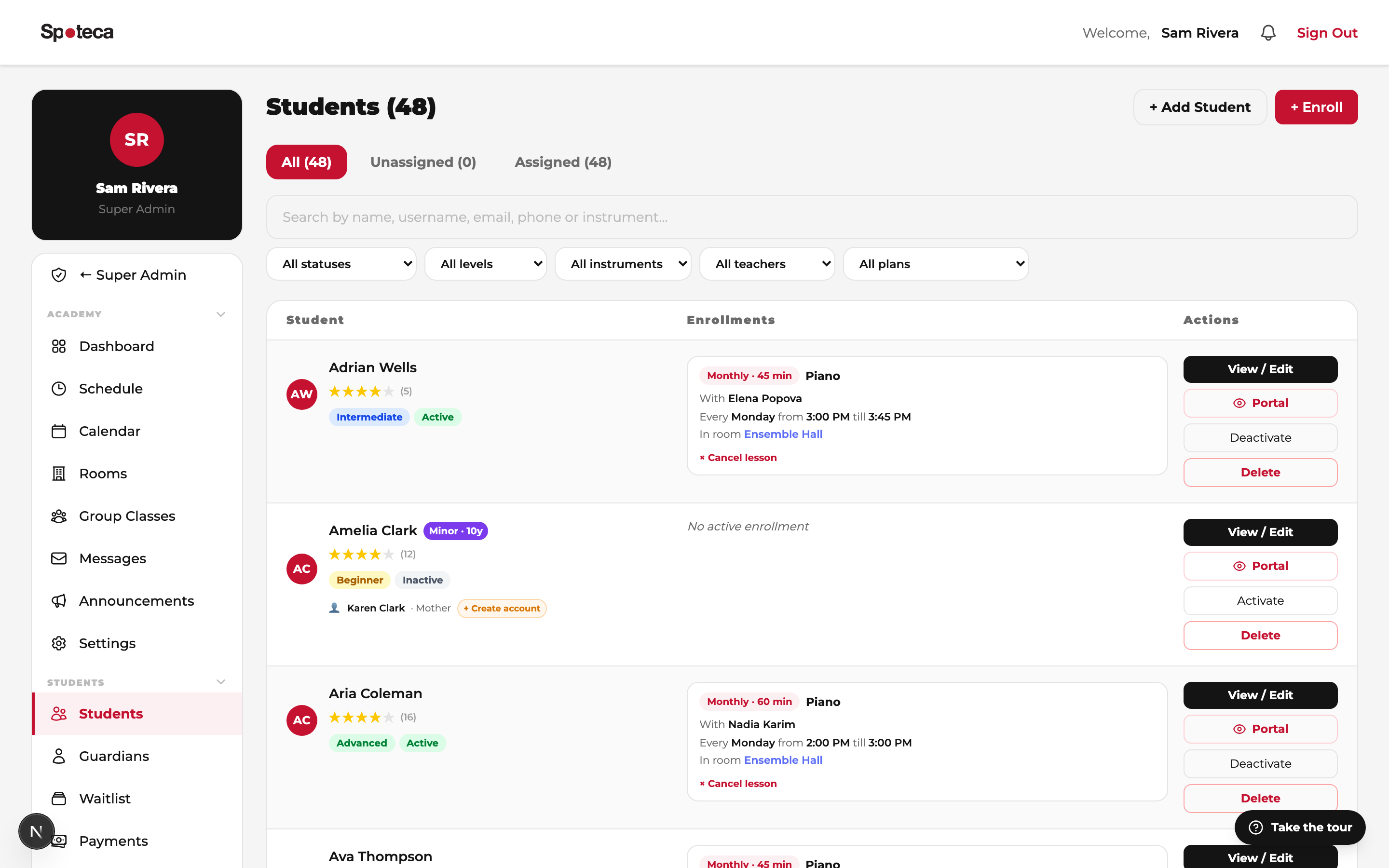 Students list