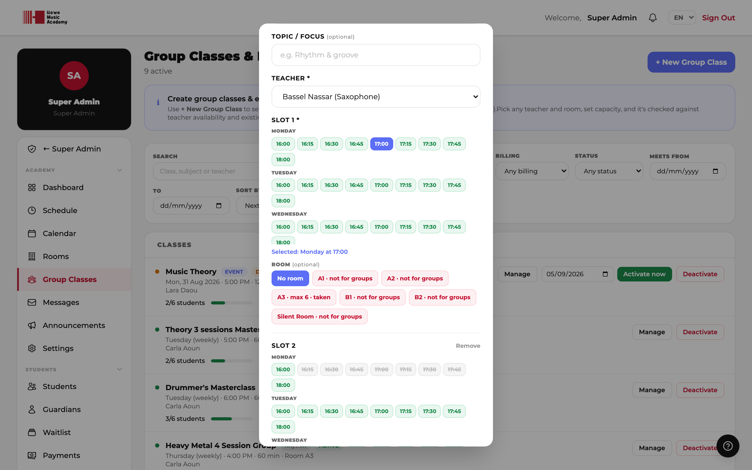 Group class slots
