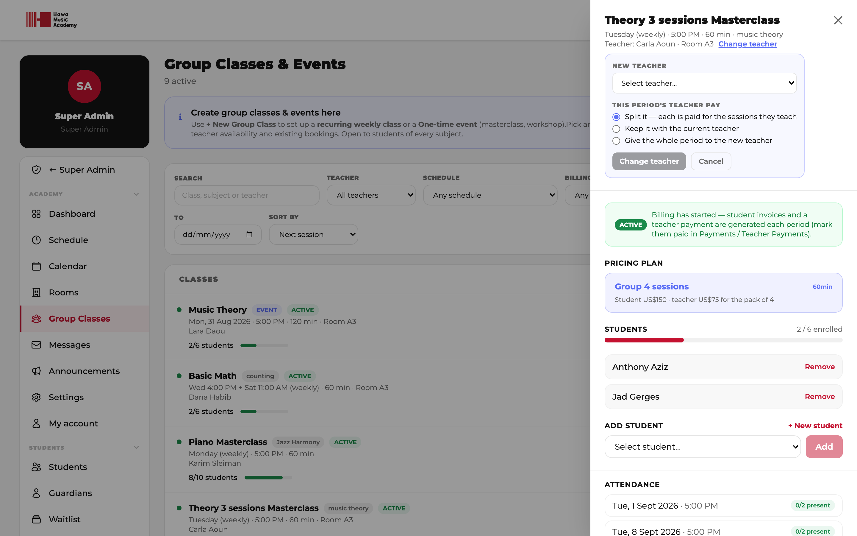 Change a group's teacher
