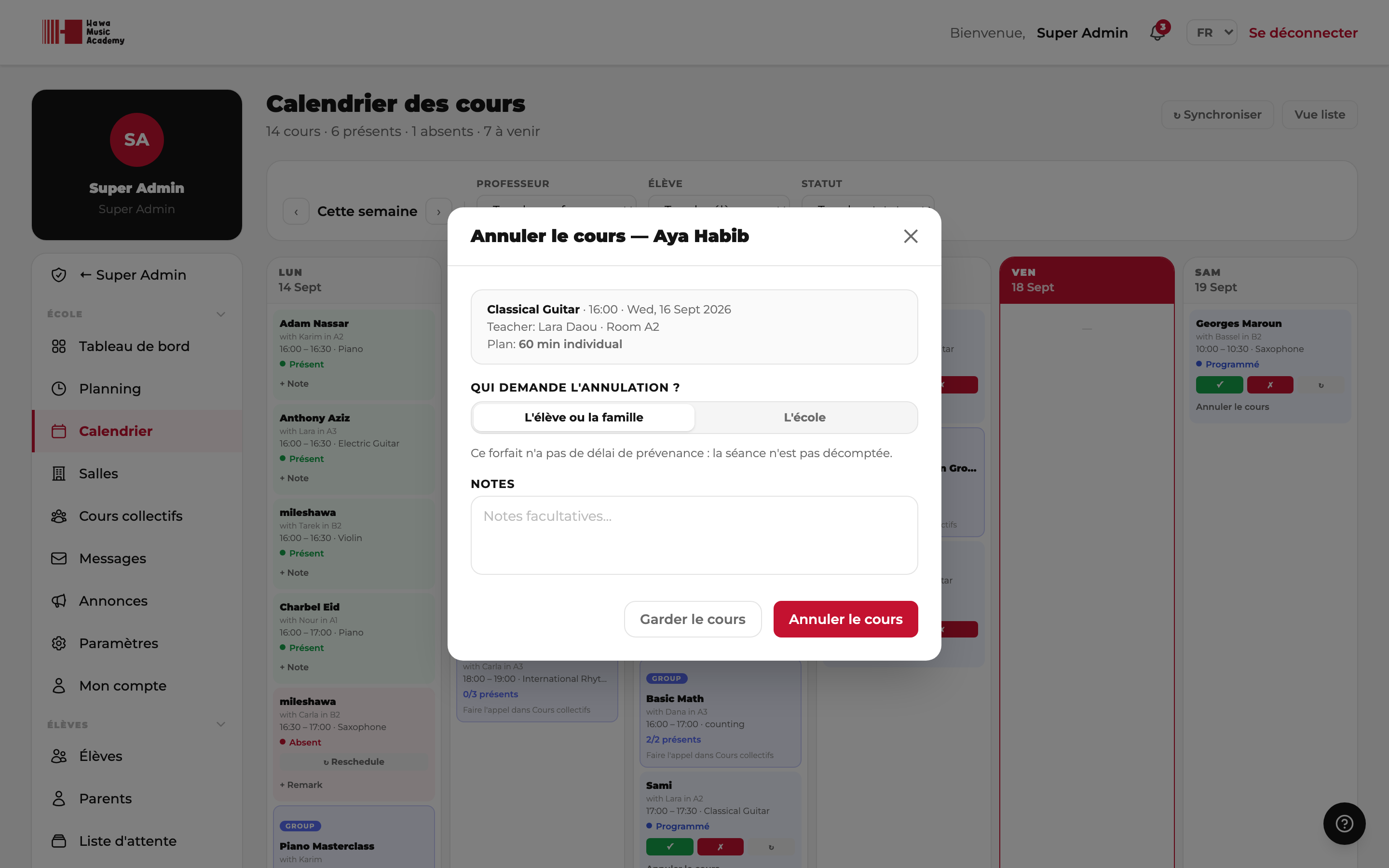 Annuler un cours