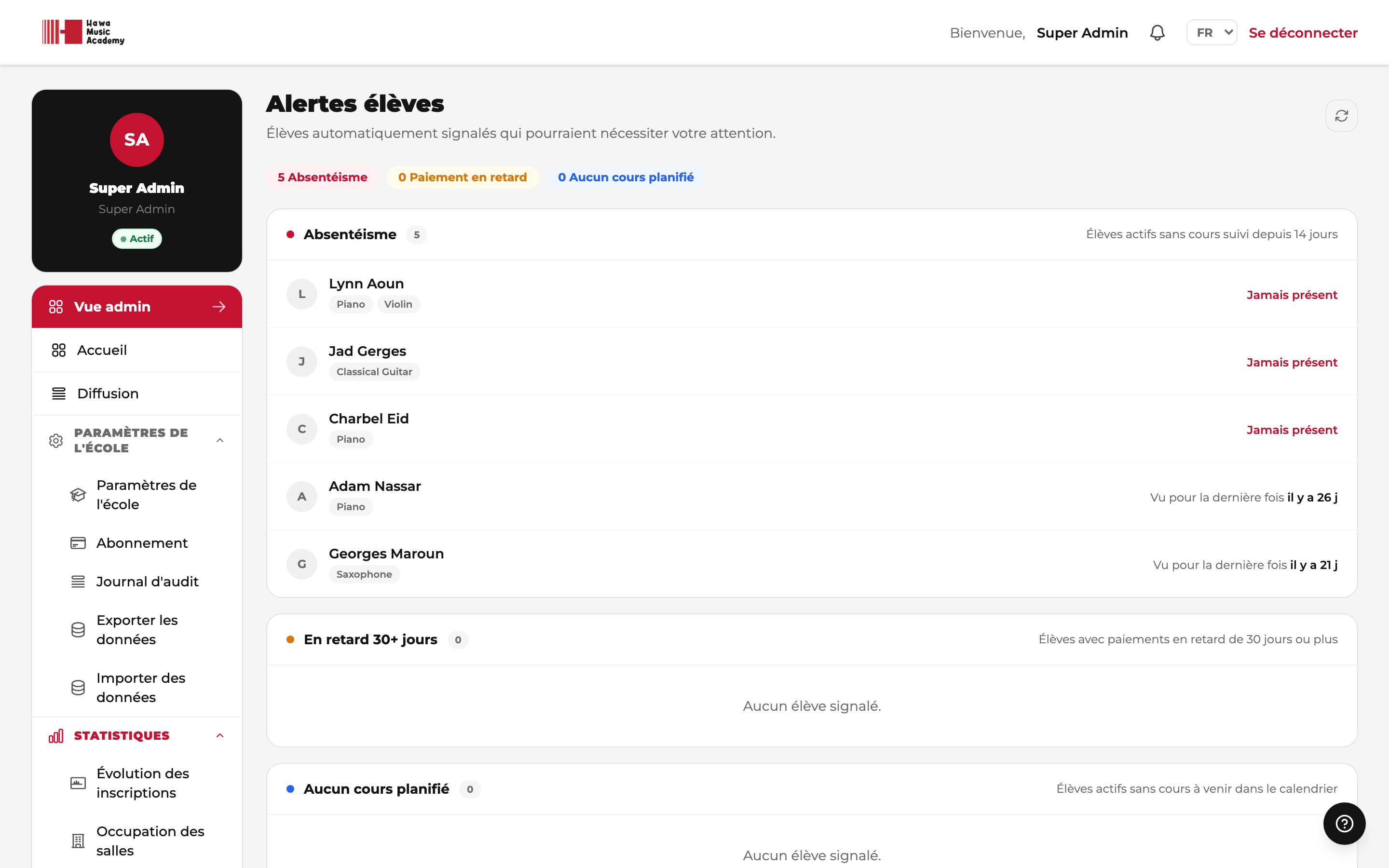 Signalements d'élèves