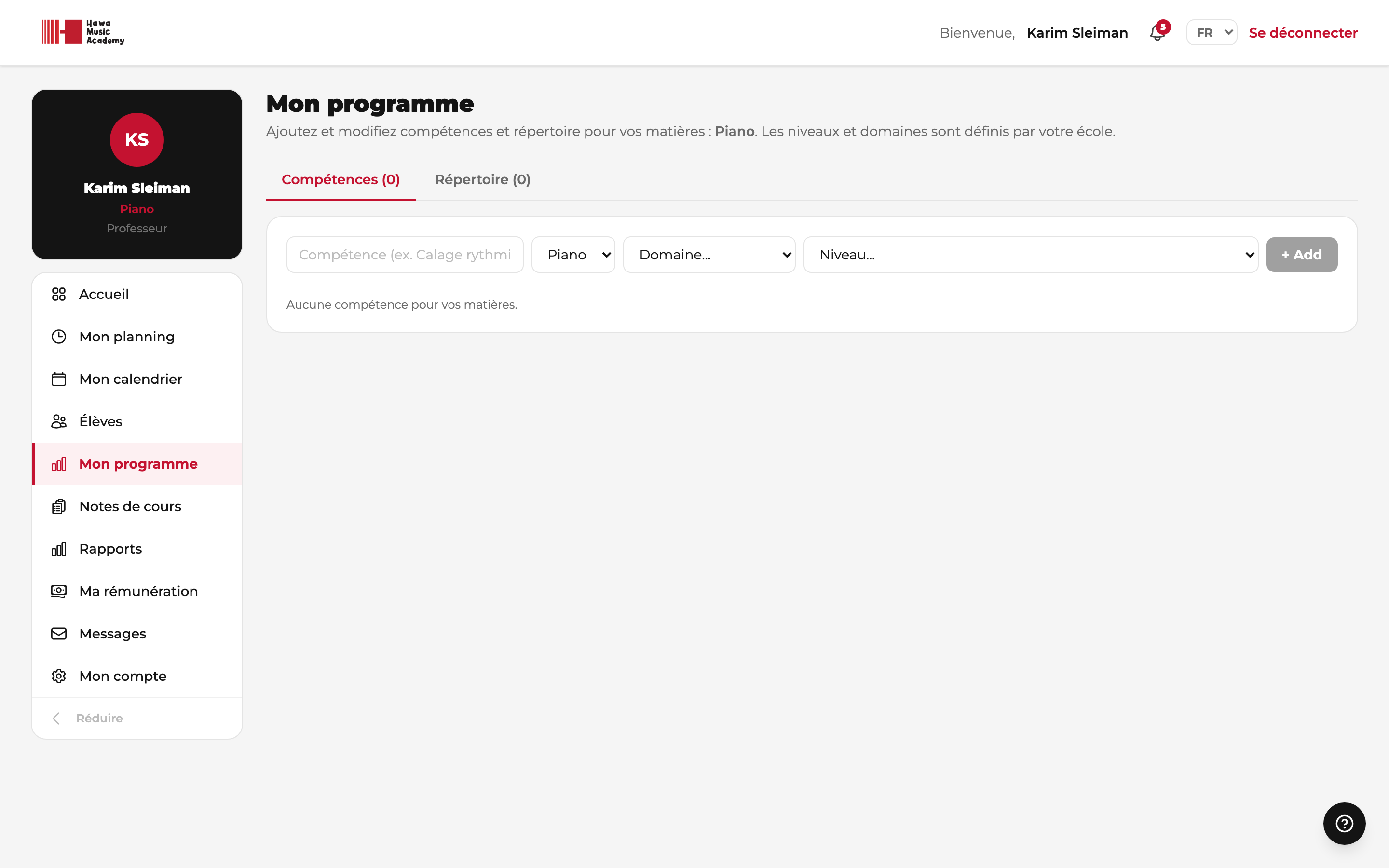 Cursus du professeur