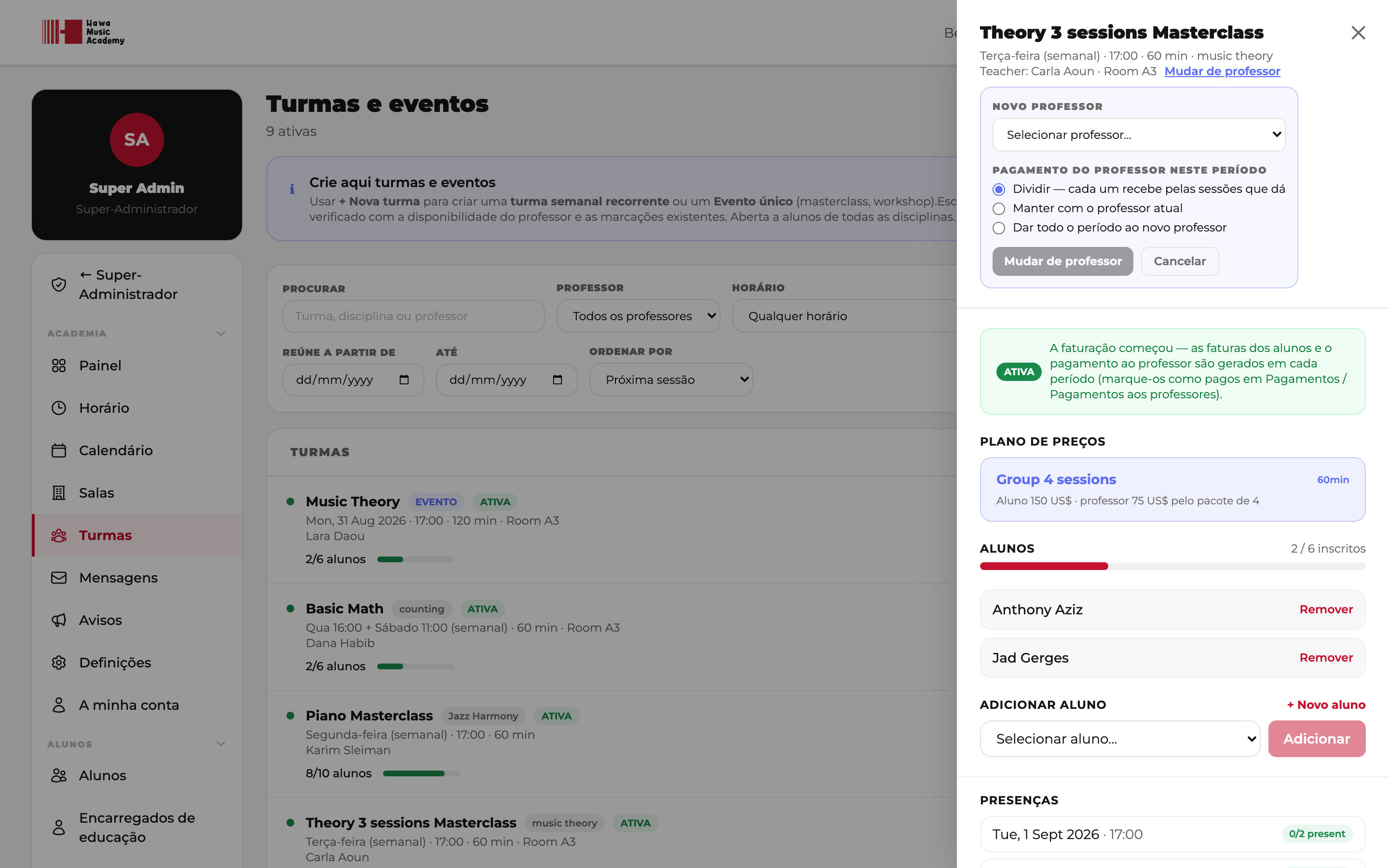 Mudar o professor de uma turma