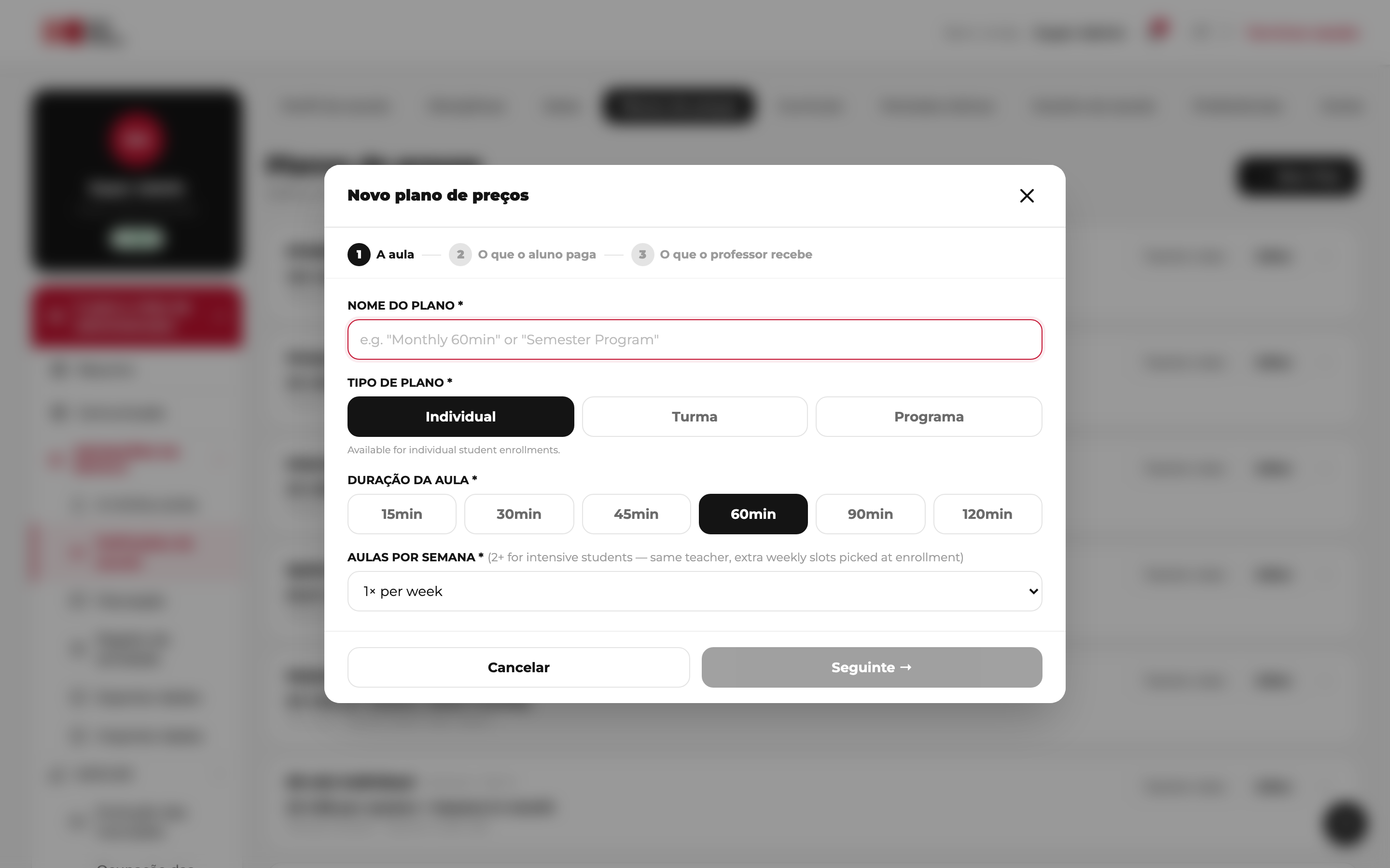 Novo plano de preços