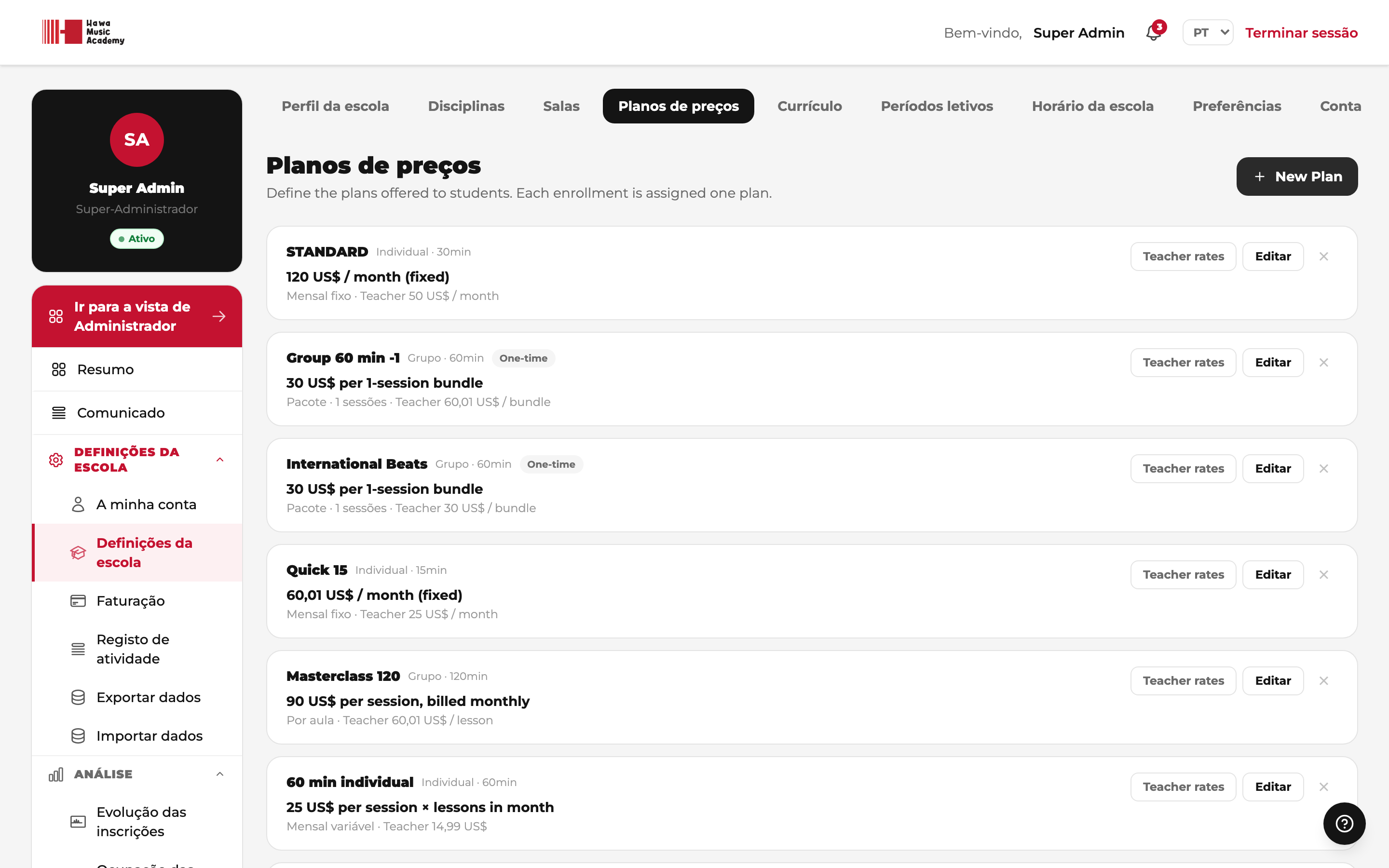 Lista de planos