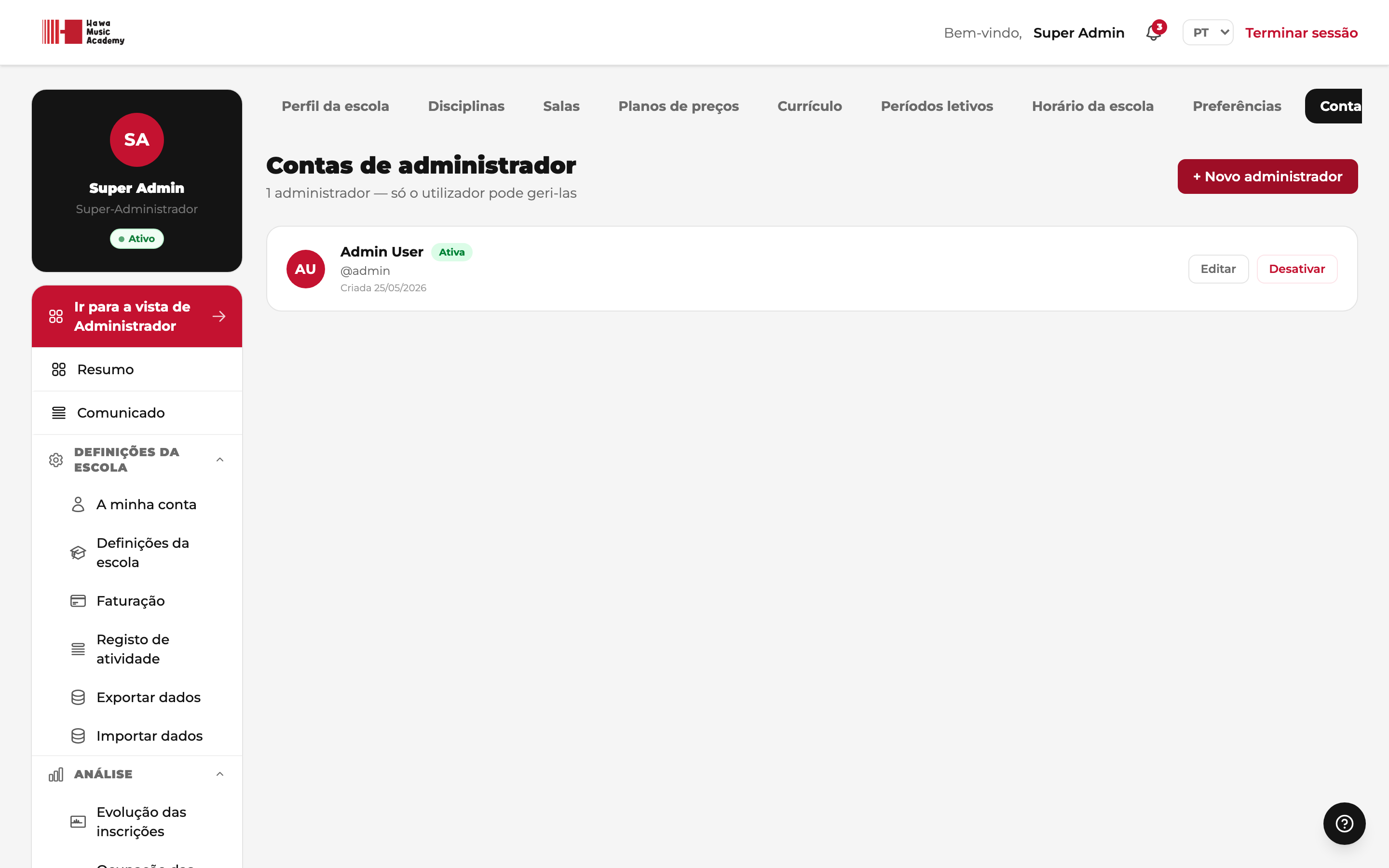 Contas de administrador