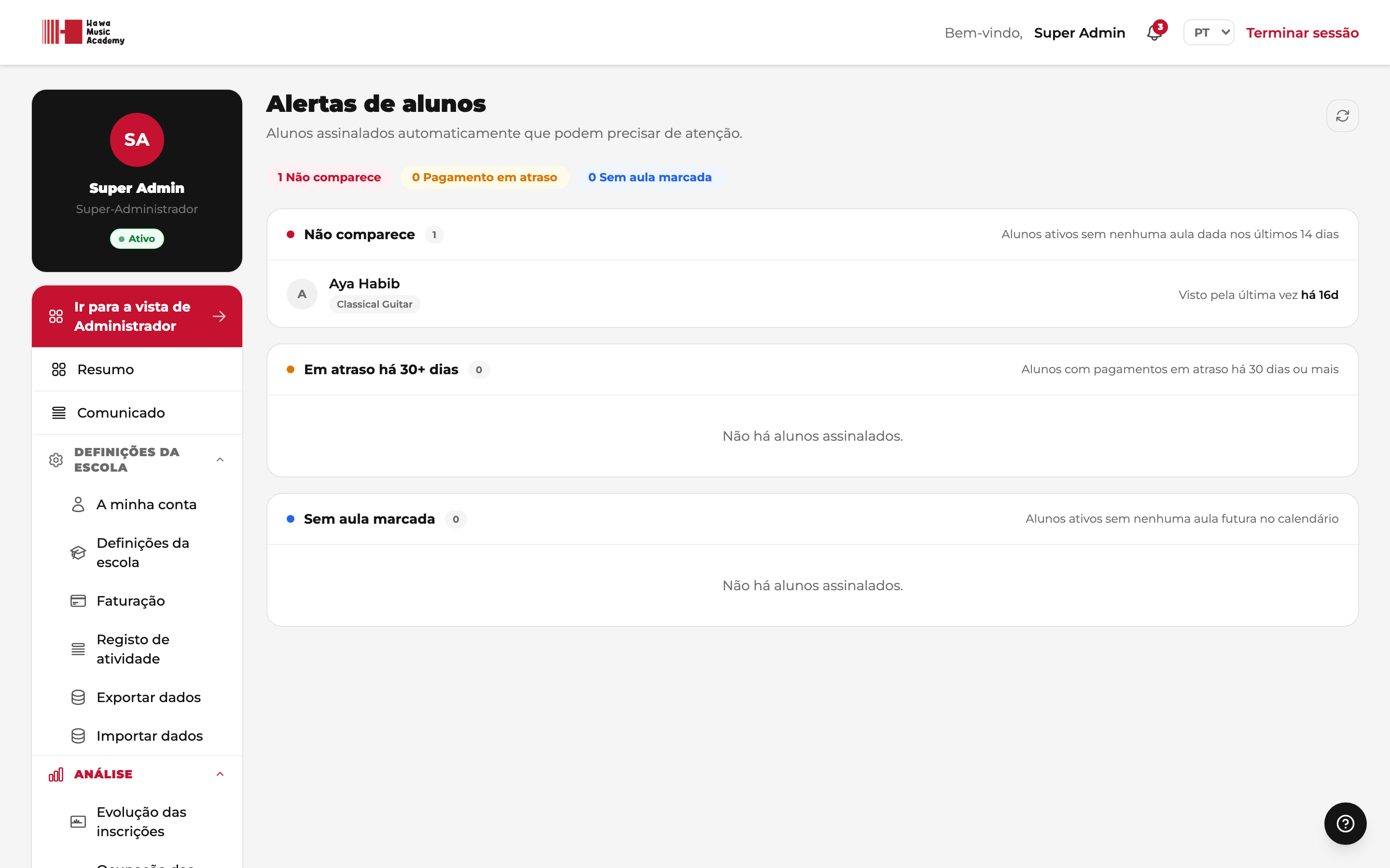 Alertas de alunos