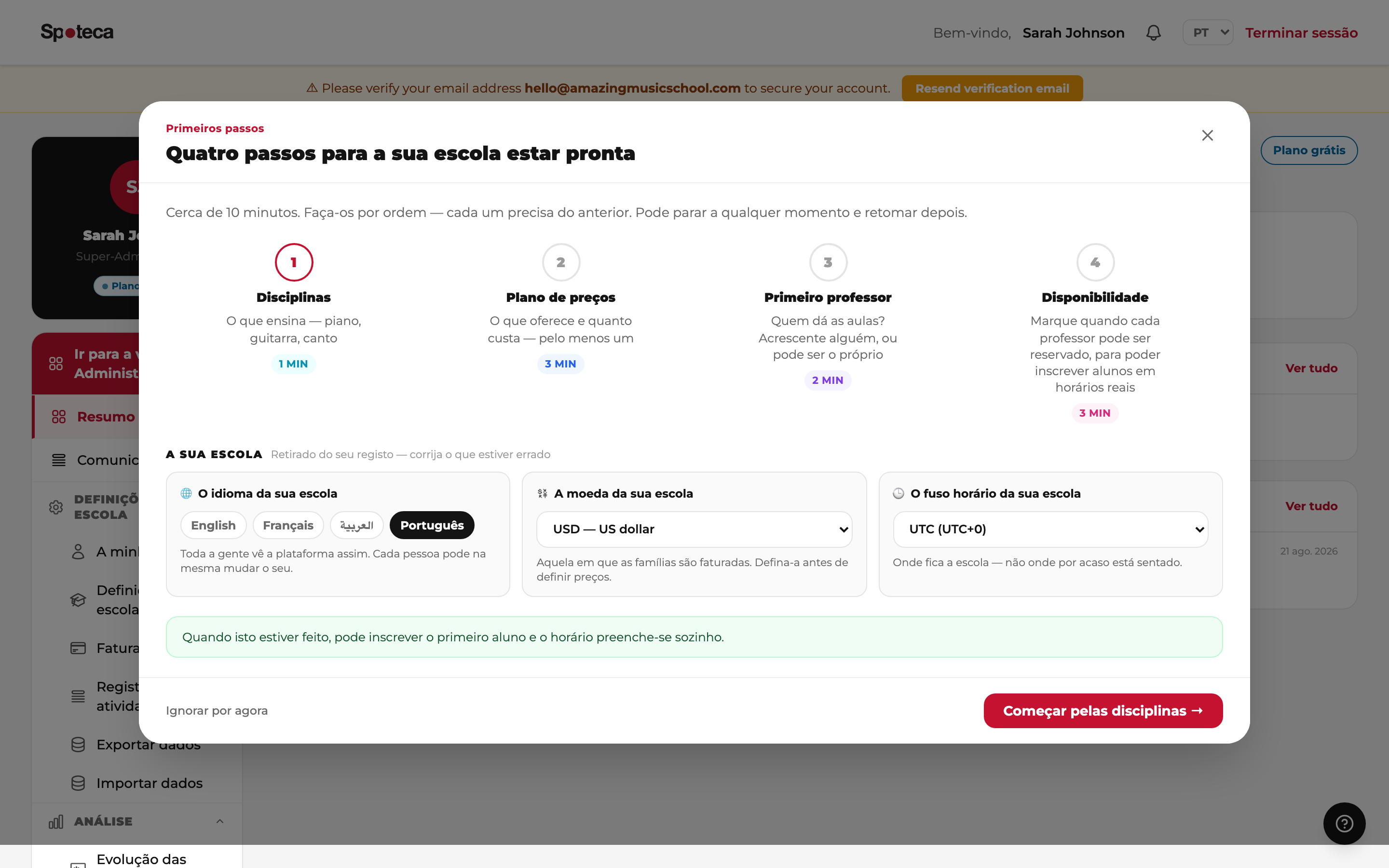 O assistente de configuração