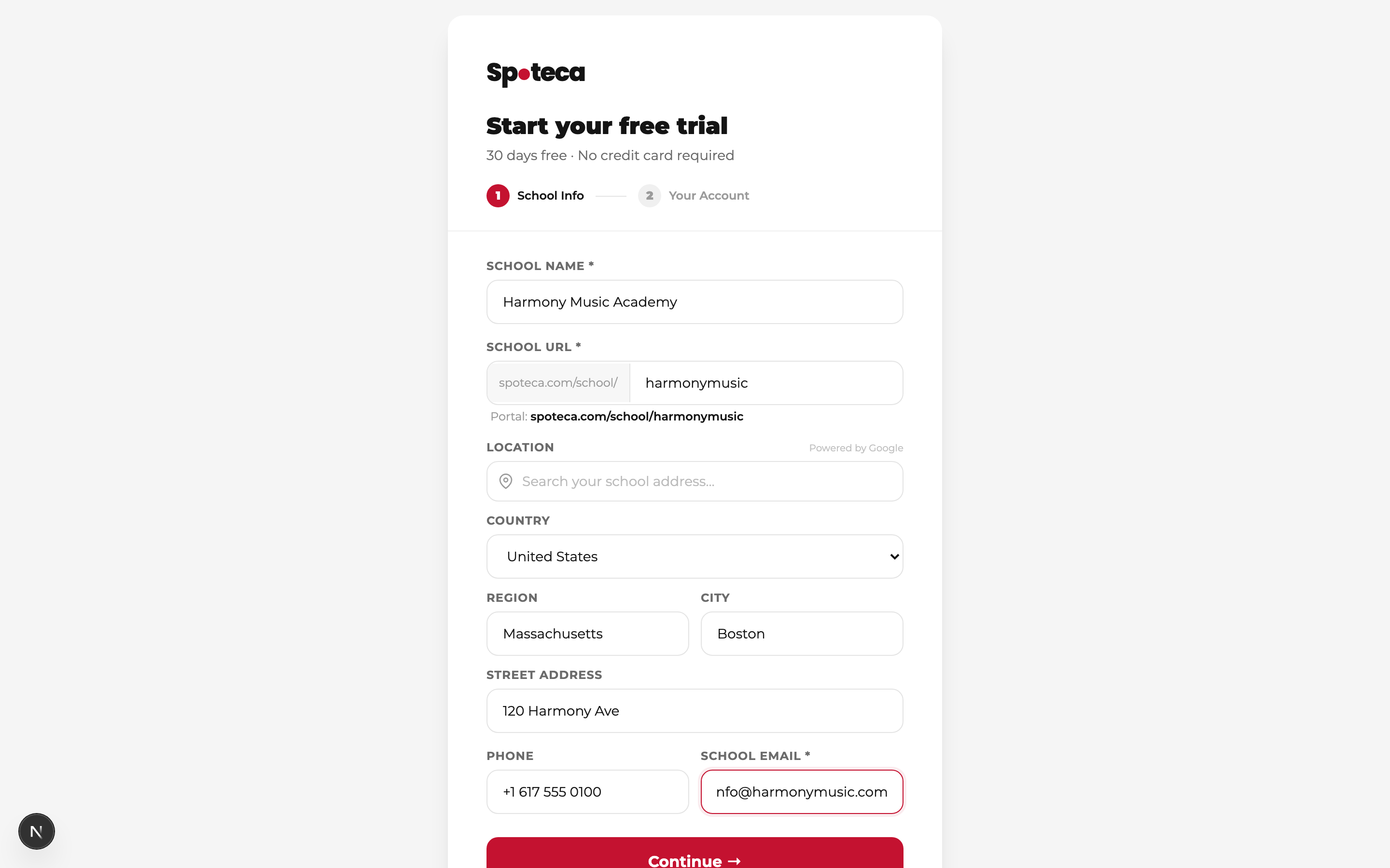 Signup β school info