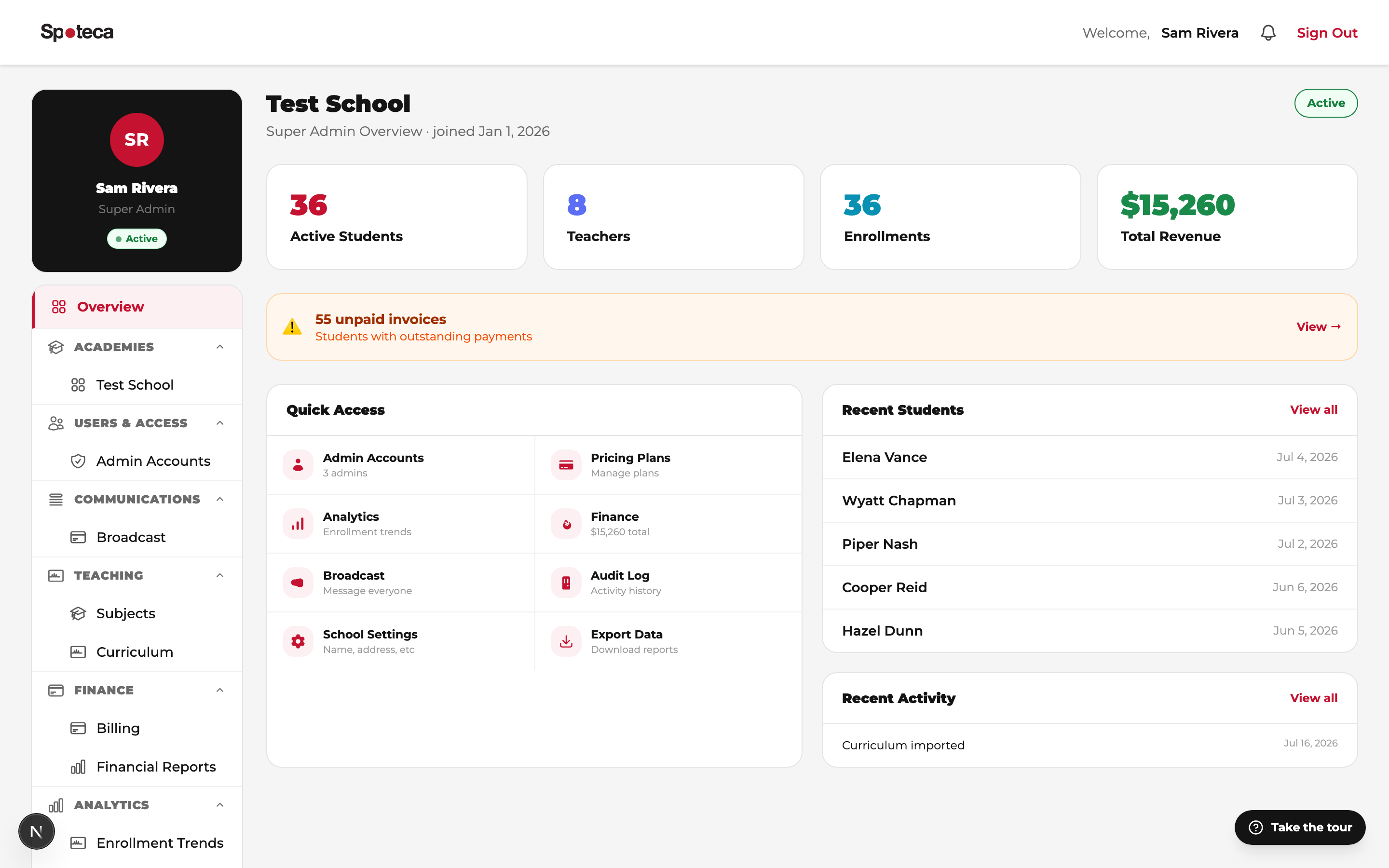 Super admin dashboard