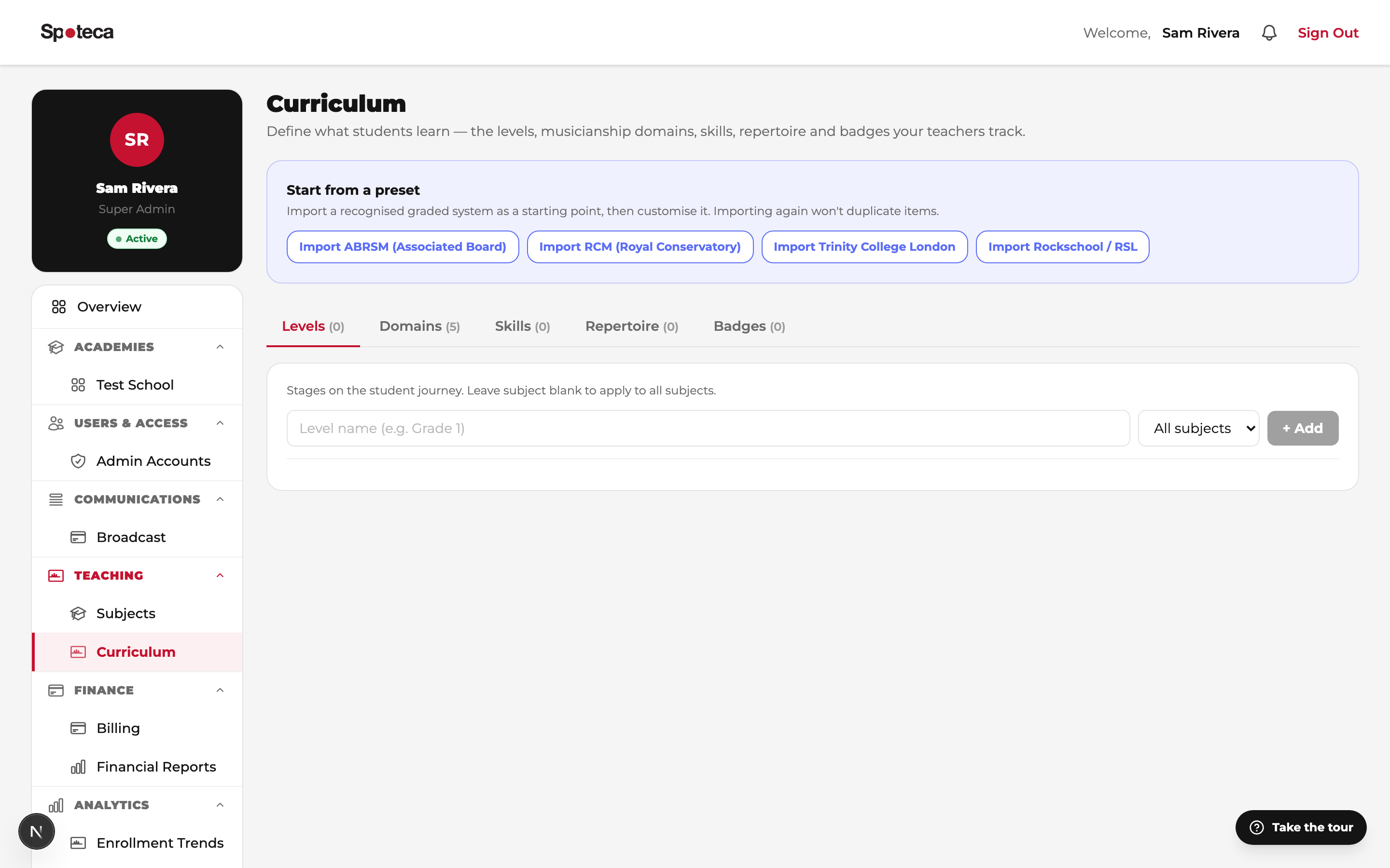 Curriculum empty