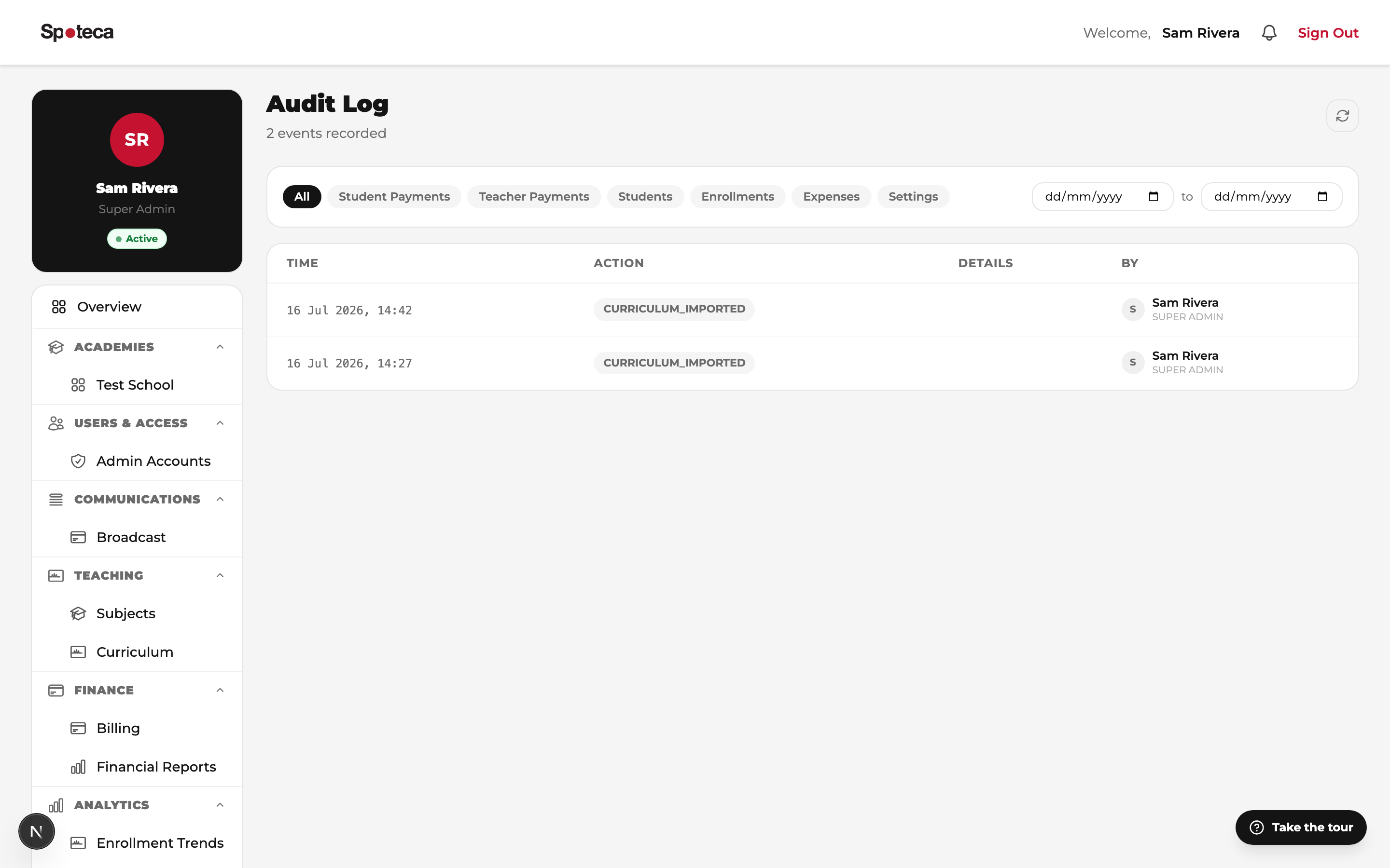 Audit log