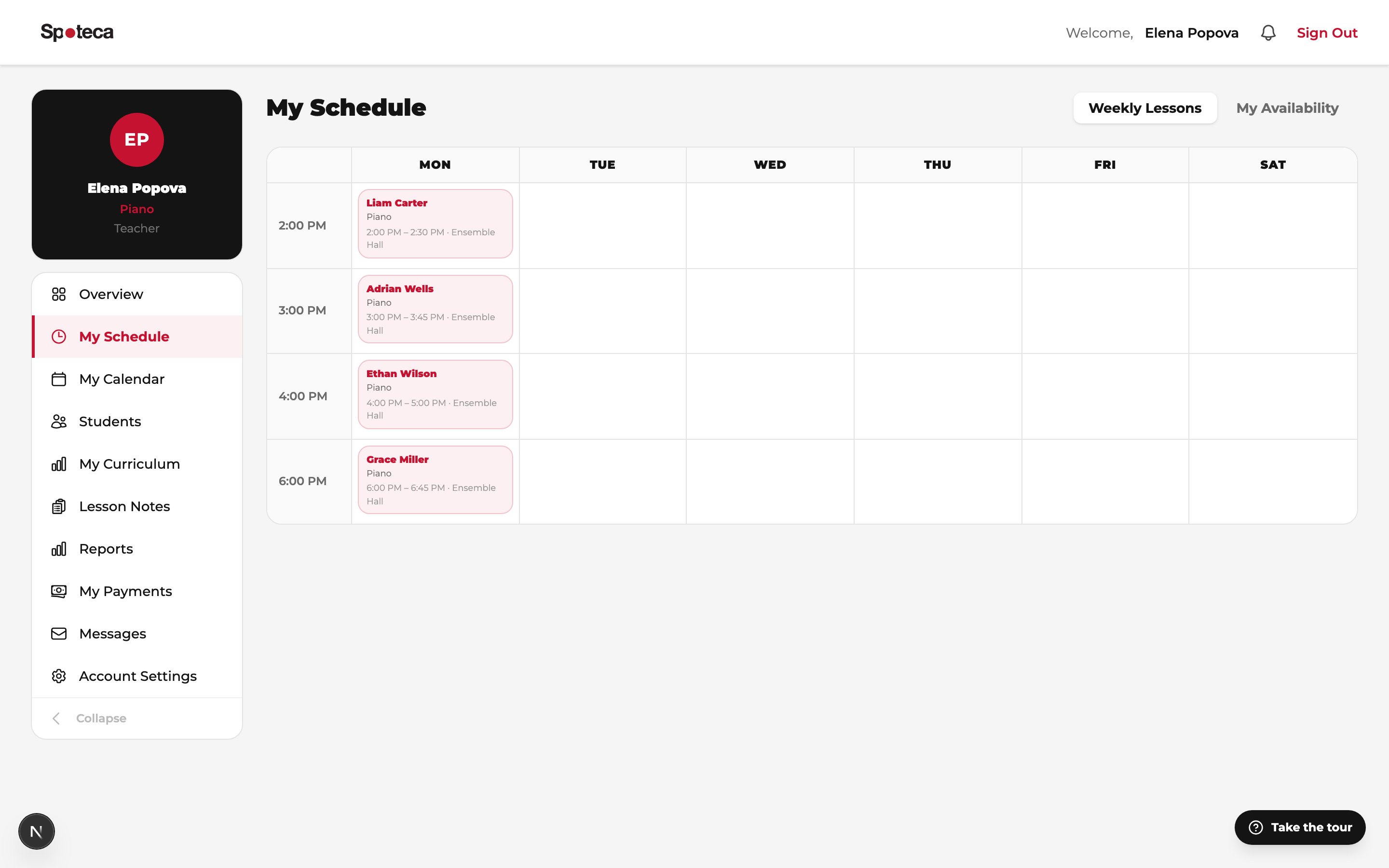 Weekly lessons